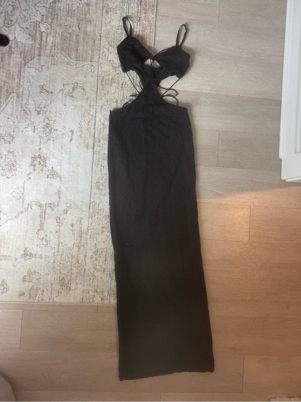 Backless Black Lace Maxi Dress with Cutout Detail